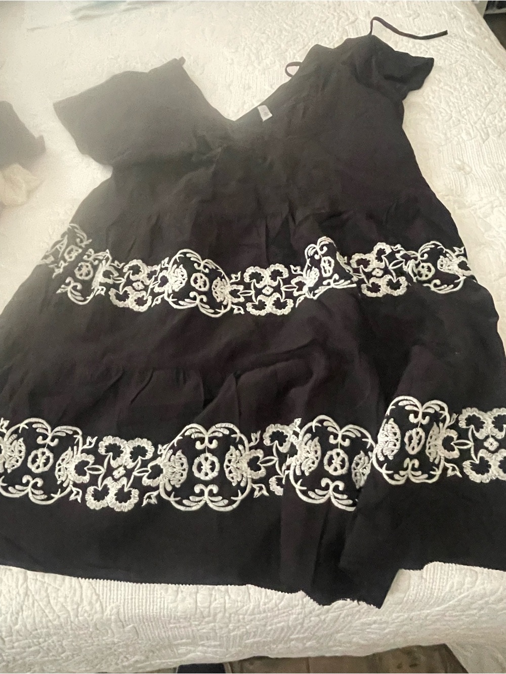 Old Navy Black Sundress with White Embroidered Trim